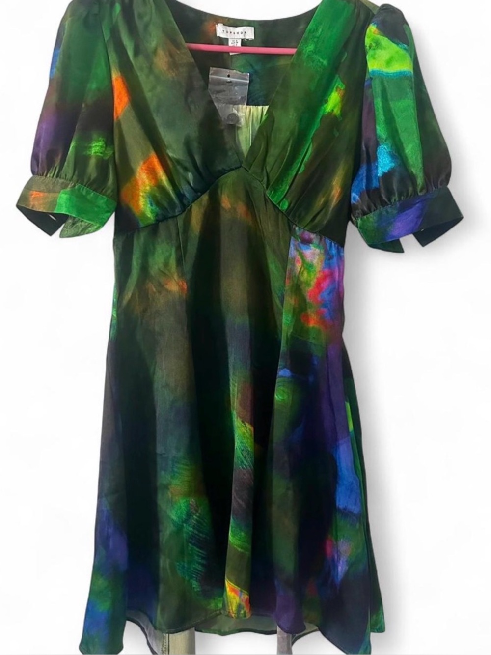 Topshop Vibrant Multicolor Tie-Dye Cap Sleeve Mini Dress